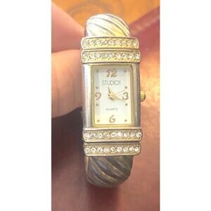 Women's 18mm Metal Tone Studio Time Watch, Bangle Bracelet with Crystal Accents